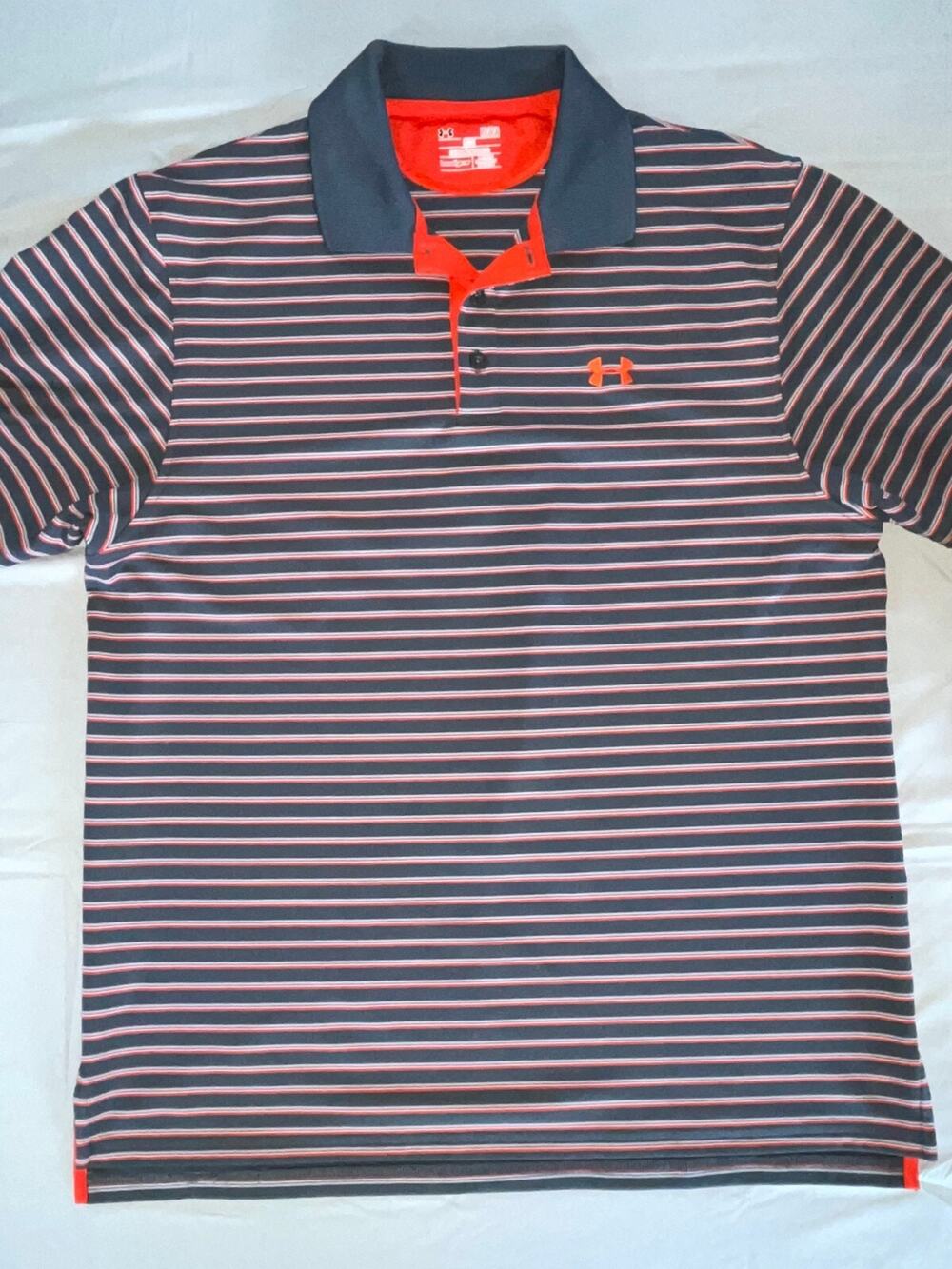 Under Armour Heat Gear Loose Polo Golf Shirt. Multi-Color Stripe, Size L. EUC!